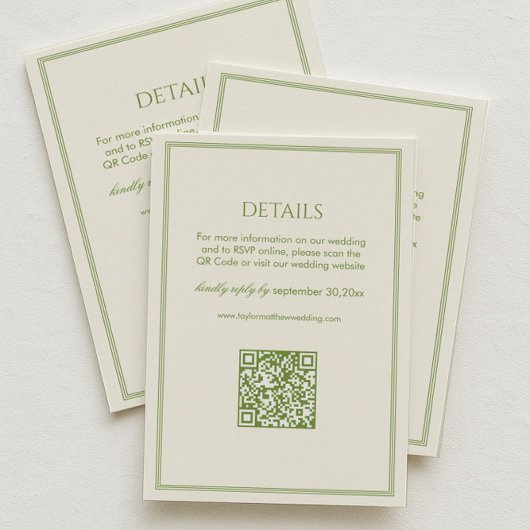 White and Green Wedding Details Qr Code エンクロージャーカード