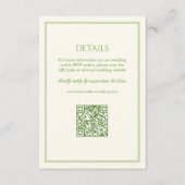White and Green Wedding Details Qr Code エンクロージャーカード (正面)