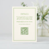 White and Green Wedding Details Qr Code エンクロージャーカード (スタンド正面)