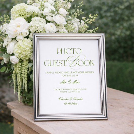White and Green Wedding Photo Guest Book Poster ポスター