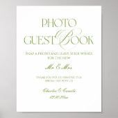 White and Green Wedding Photo Guest Book Poster ポスター (正面)