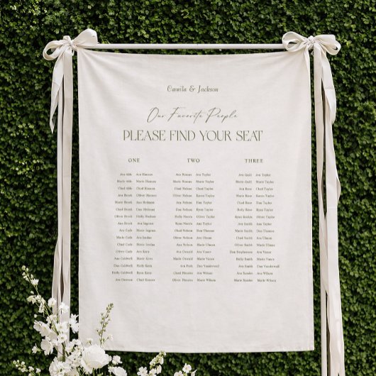 White and Green Wedding Seating Chart Fabric タペストリー