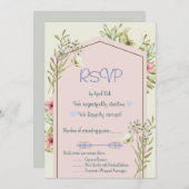 White And Green Wildflowers Geometric RSVP Card 招待状 (正面/裏面)