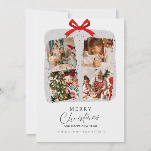 White and Grey Family Christmas  Photo Card シーズンカード (正面)