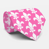 White and Hot Pink Fleur de Lis Pattern ネクタイ (ロール)