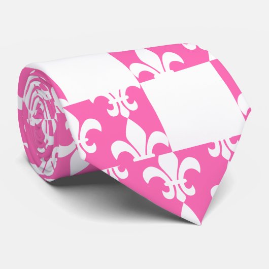 White and Hot Pink Fleur de Lis Pattern ネクタイ (ロール)