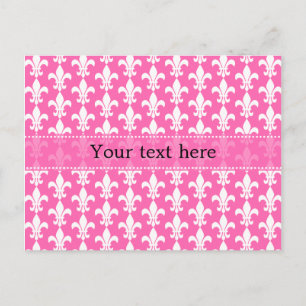 White and Hot Pink Fleur de Lis Pattern ポストカード