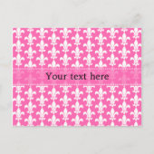 White and Hot Pink Fleur de Lis Pattern ポストカード (正面)