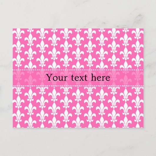 White and Hot Pink Fleur de Lis Pattern ポストカード (正面)