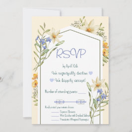 White And Lilac Wildflowers Geometric RSVP Card 招待状