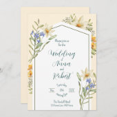 White And Lilac Wildflowers Geometric Wedding 招待状 (正面/裏面)