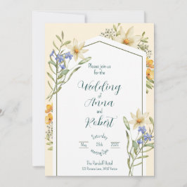 White And Lilac Wildflowers Geometric Wedding 招待状