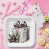 WHITE AND MAUVE HOLIDAY CHRISTMAS THEME ペーパープレート (パーティー)