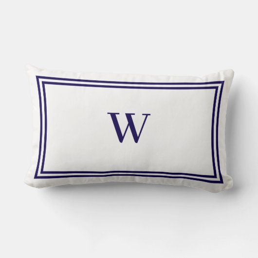 White and Navy Blue Stripe Border Monogram ランバークッション (裏面)