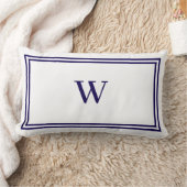White and Navy Blue Stripe Border Monogram ランバークッション (ブランケット)