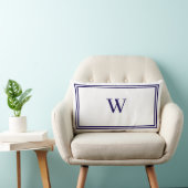 White and Navy Blue Stripe Border Monogram ランバークッション (椅子)