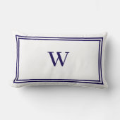 White and Navy Blue Stripe Border Monogram ランバークッション (正面)