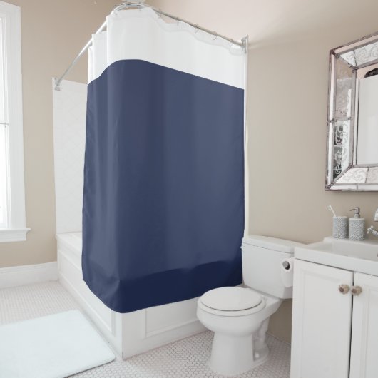 White and Navy Blue Two Tone Shower Curtain シャワーカーテン (インサイチュ)