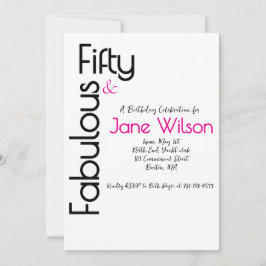 White and Pink 50th Birthday Invitation 招待状