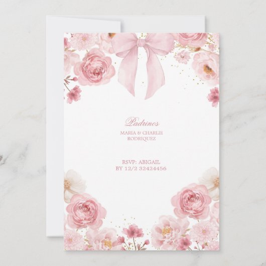 White and Pink Bow Coquette First Holy Communion I 招待状 (裏面)