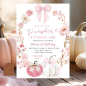 White and Pink Bow Coquette Pumpkin 1st Birthday  招待状