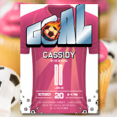 White and Pink Girl Soccer Shirt Birthday Party  招待状