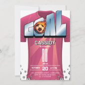 White and Pink Girl Soccer Shirt Birthday Party  招待状 (正面)