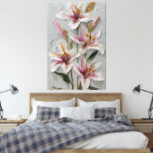 White and Pink Lily Texture Abstract Wall Art キャンバスプリント (インサイチュ (寝室))