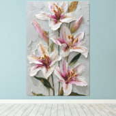 White and Pink Lily Texture Abstract Wall Art キャンバスプリント (インサイチュ (ウッドフロア))