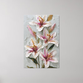 White and Pink Lily Texture Abstract Wall Art キャンバスプリント
