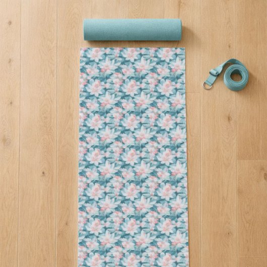 White And Pink Lotus Yoga Mat ヨガマット