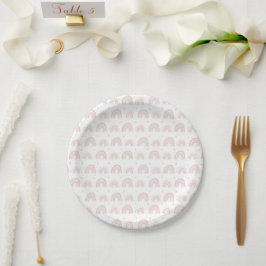 White And Pink Rainbow Babyshower New Baby Plate ペーパープレート