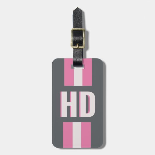 White and Pink striped Shadow Monogram bridesmaid ラゲッジタグ (正面縦)