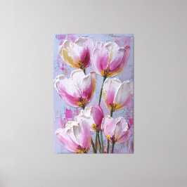White and Pink Tulip Texture Abstract Wall Art キャンバスプリント