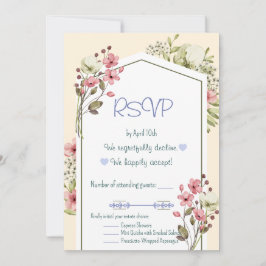 White And Pink Wildflowers Geometric RSVP Card 招待状