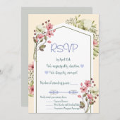 White And Pink Wildflowers Geometric RSVP Card 招待状 (正面/裏面)