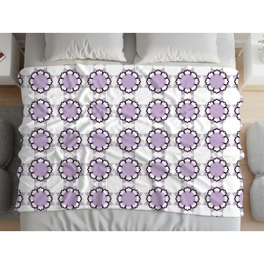 White and purple geometric mandala pattern Towel フリースブランケット