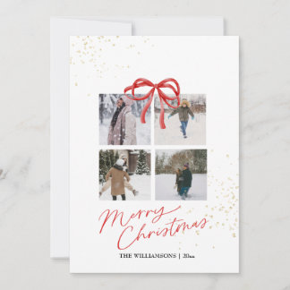 White and Red Aesthetic Family Christmas Card セーブザデート