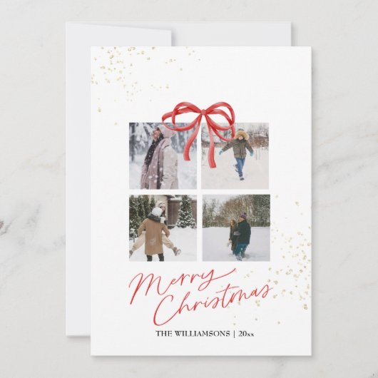 White and Red Aesthetic Family Christmas Card セーブザデート (正面)