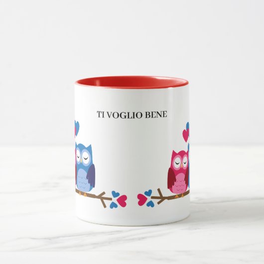 White and Red Ceramic Mug with Romantic Owl Couple マグカップ (中央)
