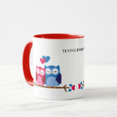 White and Red Ceramic Mug with Romantic Owl Couple マグカップ (正面左)