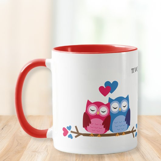 White and Red Ceramic Mug with Romantic Owl Couple マグカップ