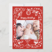 White and red Christmas Photo Card whimsical シーズンカード (正面)