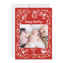 White and red Christmas Photo Card whimsical