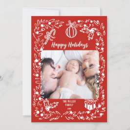 White and red Christmas Photo Card whimsical シーズンカード