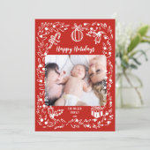 White and red Christmas Photo Card whimsical シーズンカード (スタンド正面)