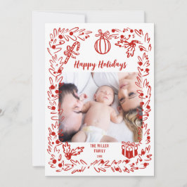 White and red Christmas Photo Card whimsical シーズンカード