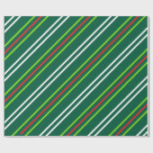 White and Red Stripes on Dark Green Christmas ラッピングペーパー (フラット)