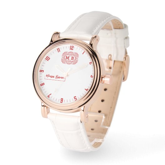 White and Rose Personalized Custom Monogram Elegan 腕時計 (傾斜)