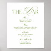 White and Sage Green Wedding Bar Menu Poster ポスター (正面)